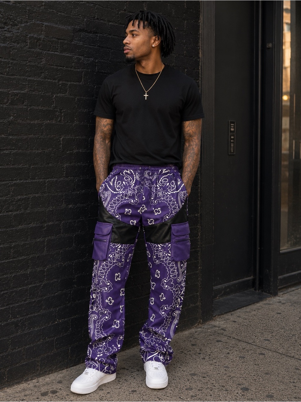 Guapi Cargo Pants Mens 34x30 Purple Paisley Bandana Elastic Limited 100 Pieces